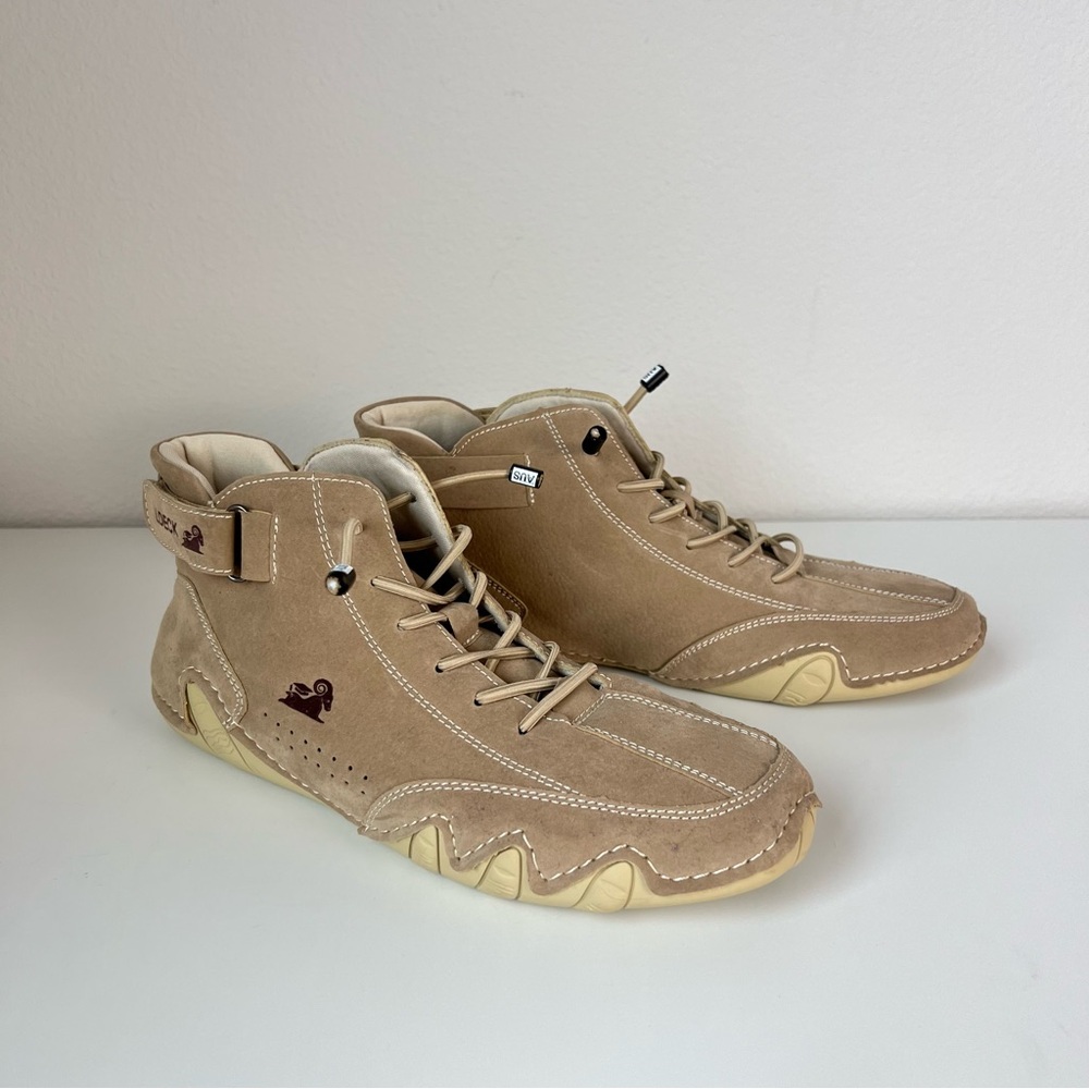 LDECK Mid-Top Sneakers Beige Driving Shoes EU 41 Tan Casual Lace Up Velcro - Picture 4 of 8